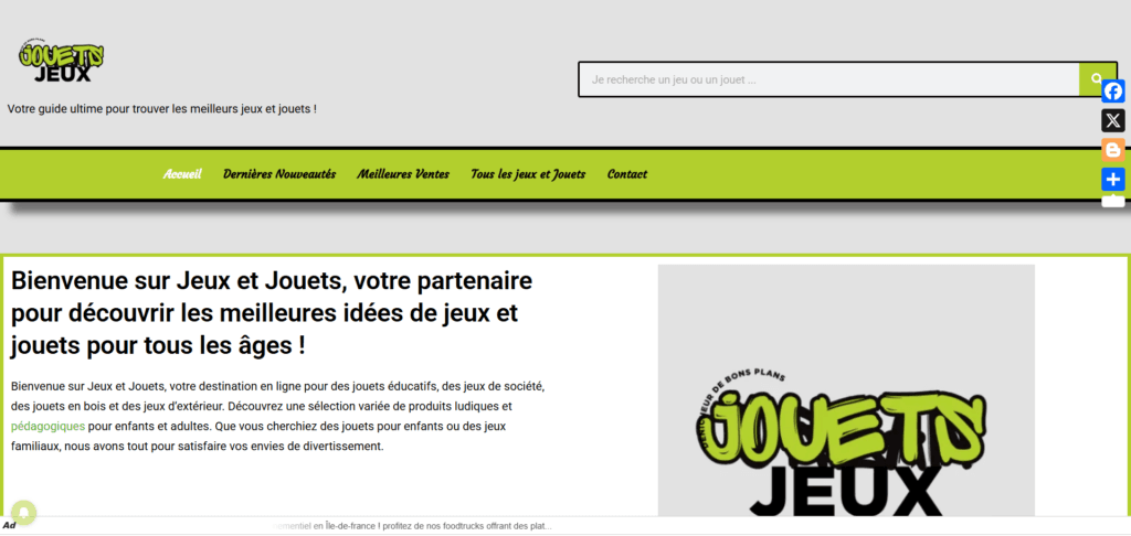 Découvrez le nouveau site Jeux et Jouets, un blog jeux et jouets créé par Nout Web Réunion. Ce site vitrine à 150 euros et 10 euros par mois propose des articles et conseils sur l'univers ludique.