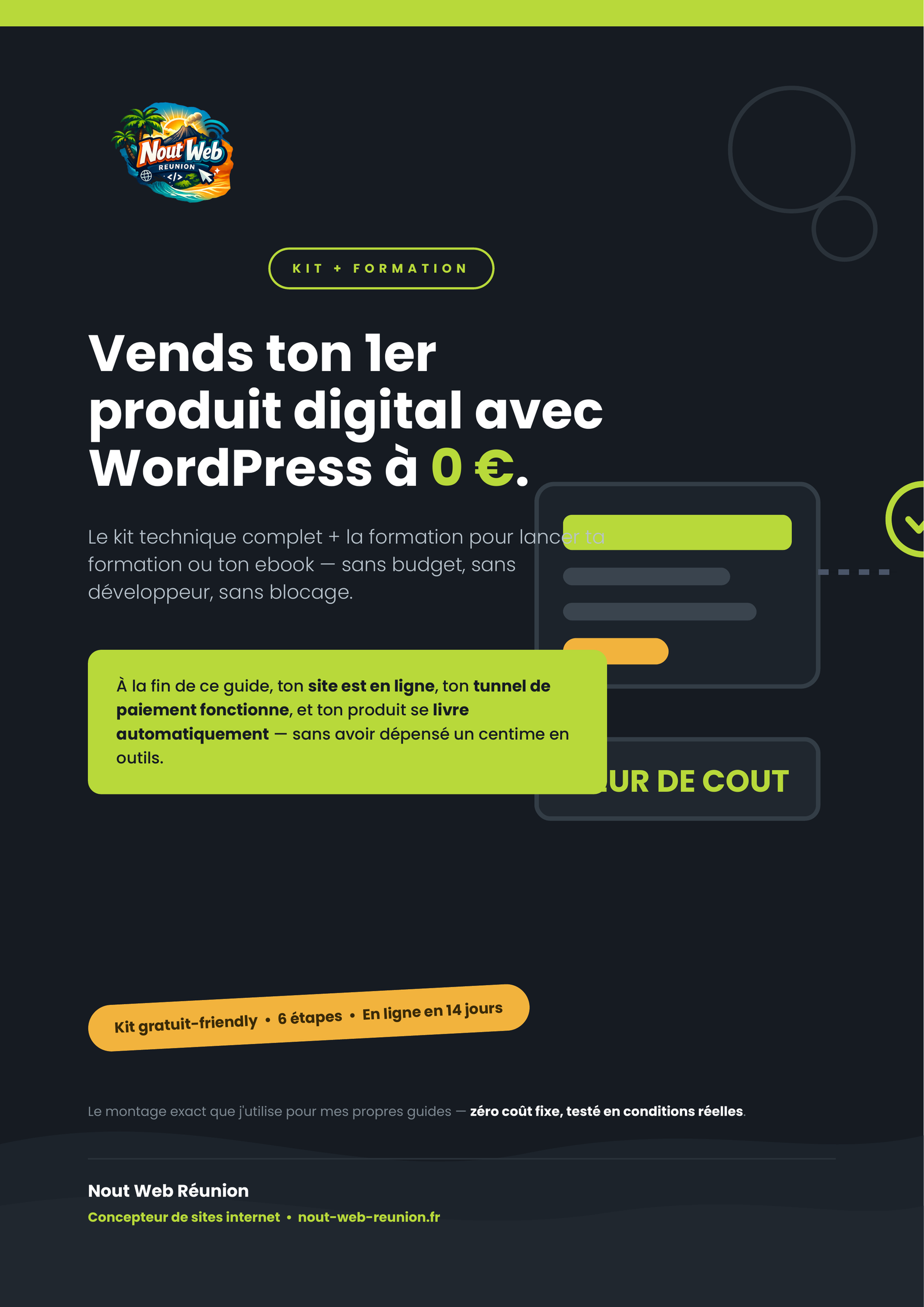 Couverture de l’Ebook : Vends ton 1er produit digital avec WordPress à 0 €