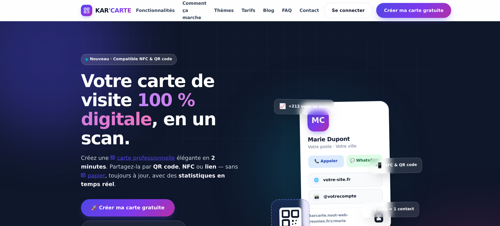 KAR'CARTE — carte de visite digitale QR code et NFC