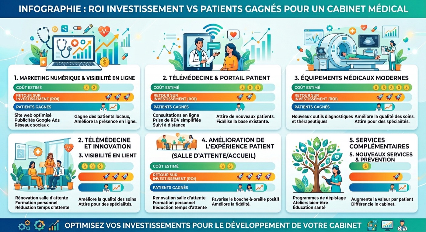 Infographie ROI Investissement vs Patients gagnés cabinet médical