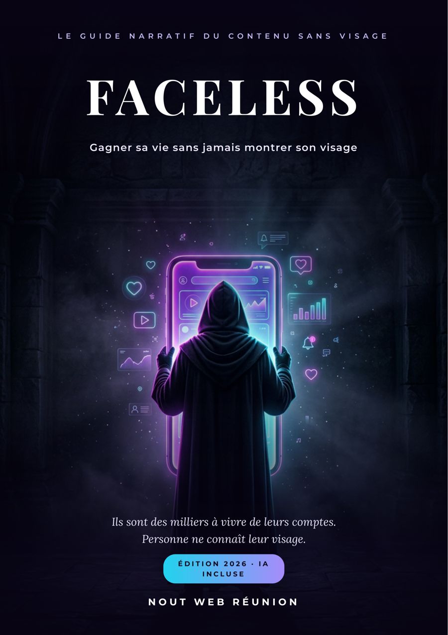 Couverture de l'ebook FACELESS — Gagner sa vie sans jamais montrer son visage : silhouette encapuchonnée devant un smartphone lumineux