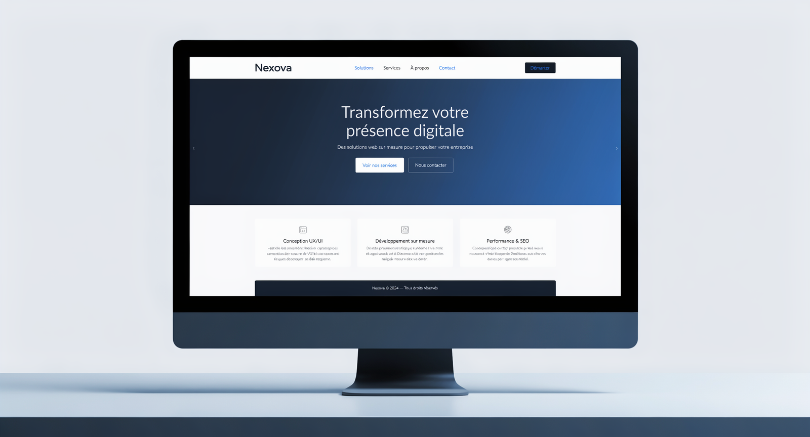 Maquette moderne d'un site internet professionnel sur écran