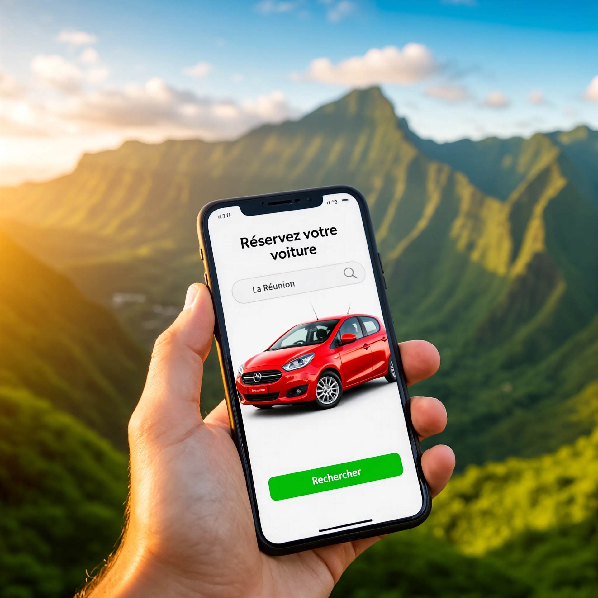 Réservation de voiture en ligne sur smartphone à La Réunion