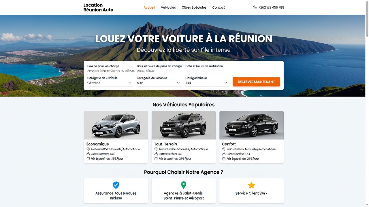 Site internet pour location de voiture à La Réunion